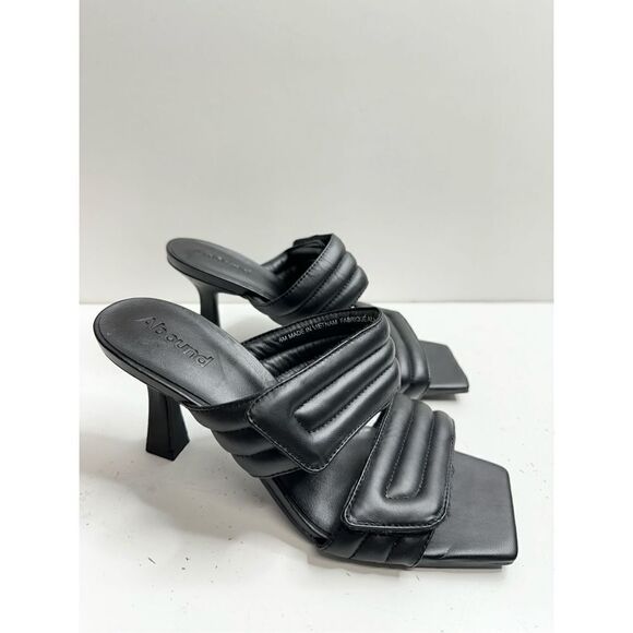 Abound Sandals Size 6 Black Qarly Open Square Toe Slip On Heels - Picture 1 of 7